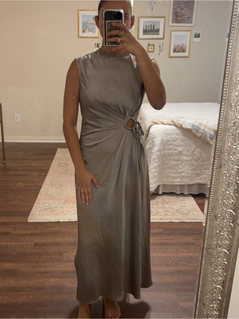 House of Harlow 1960 Metallic Taupe Maxi Dress with Ring Detail